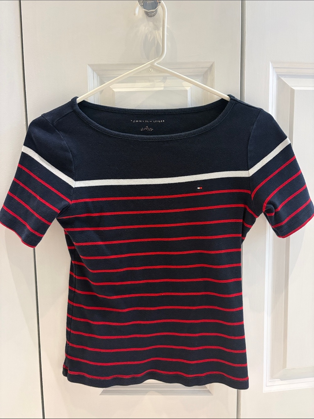 Tommy Hilfiger Navy, Red & White Striped Short Sleeve Top